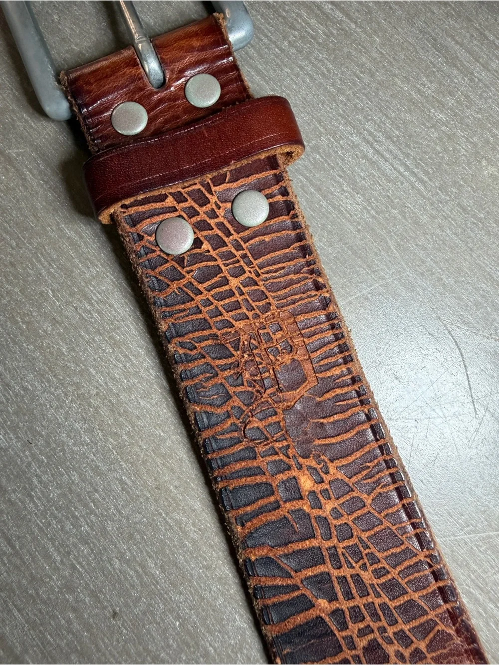 Vintage DKNY Men's Brown Genuine Leather Belt Made In USA Rustic Finish Sz 38